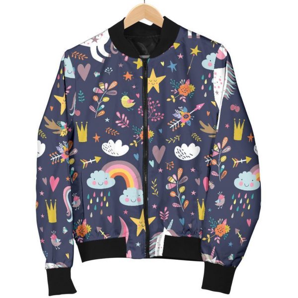 Unicorn Dream Cartoon Pattern Print Bomber Jacket