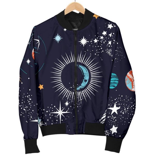 Universe Galaxy Outer Space Print Bomber Jacket