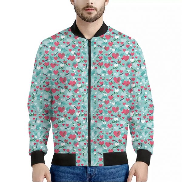 Valentine's Day Heart And Flower Print Bomber Jacket