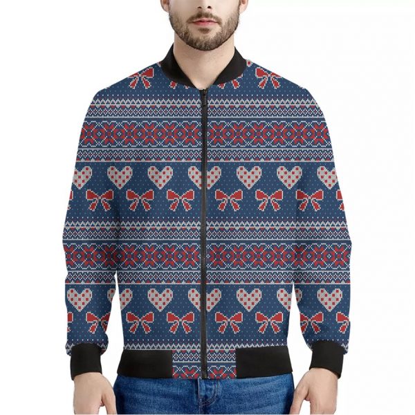 Valentine's Day Knitted Pattern Print Bomber Jacket