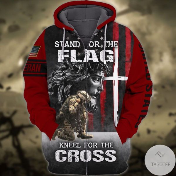 Veteran Stand For The Flag Kneel For The Cross Sweatshirt Ugly Christmas Sweater Xmas Gift - Colins Store