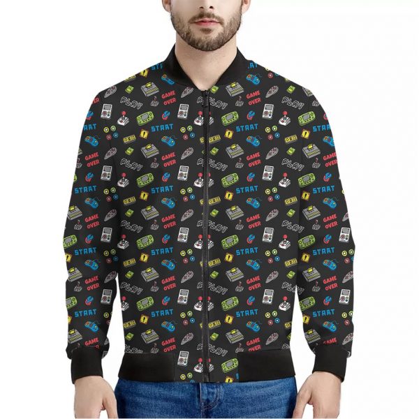 Video Game Gadgets Pattern Print Bomber Jacket