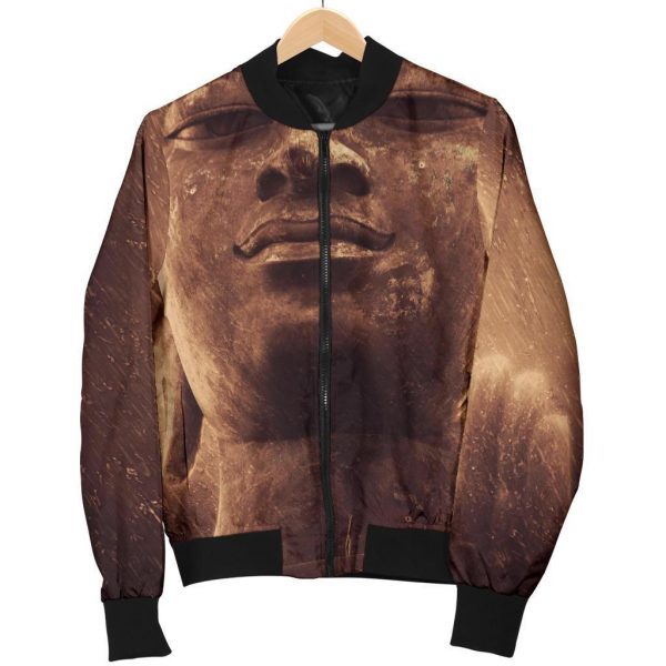 Vintage Buddha Statue Print Bomber Jacket