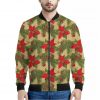 Vintage Christmas Poinsettia Print Bomber Jacket