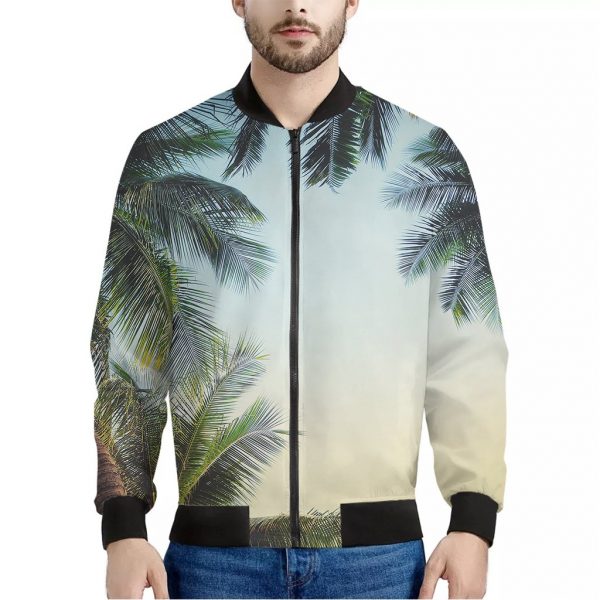 Vintage Coconut Tree Print Bomber Jacket