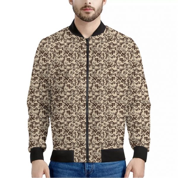 Vintage Coffee Bean Pattern Print Bomber Jacket