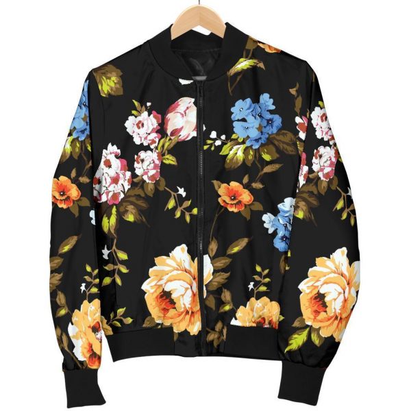 Vintage Floral Flower Pattern Print Bomber Jacket