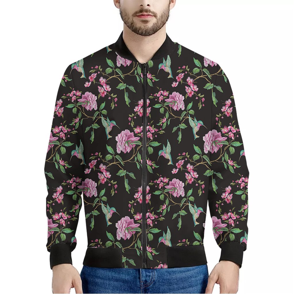 Vintage Floral Hummingbird Print Bomber Jacket – Choose Your Style With Us