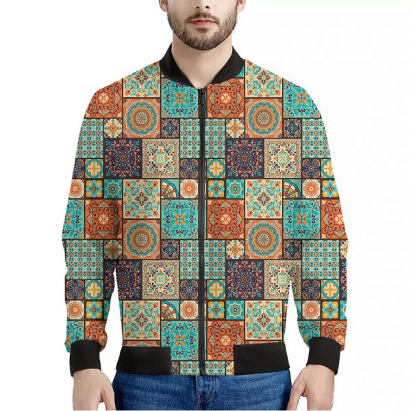 Vintage Floral Patchwork Pattern Print Bomber Jacket