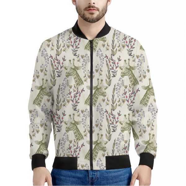 Vintage Giraffe Print Bomber Jacket