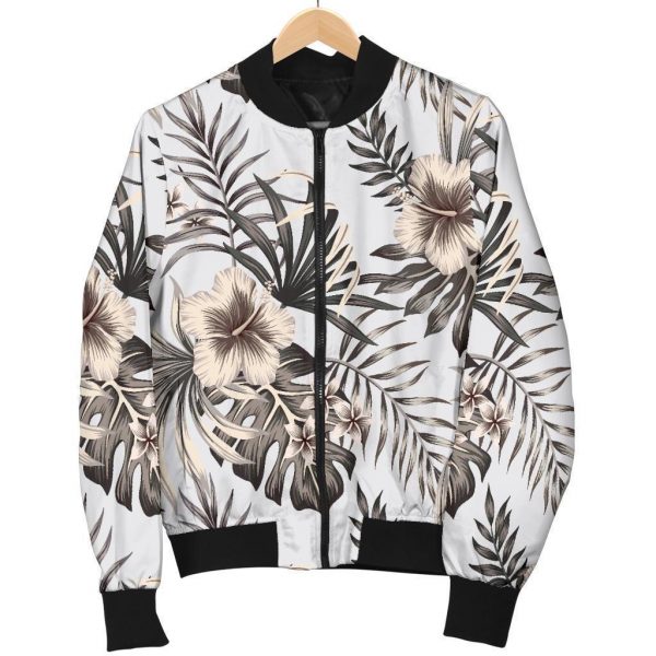 Vintage Hibiscus Plumeria Pattern Print Bomber Jacket