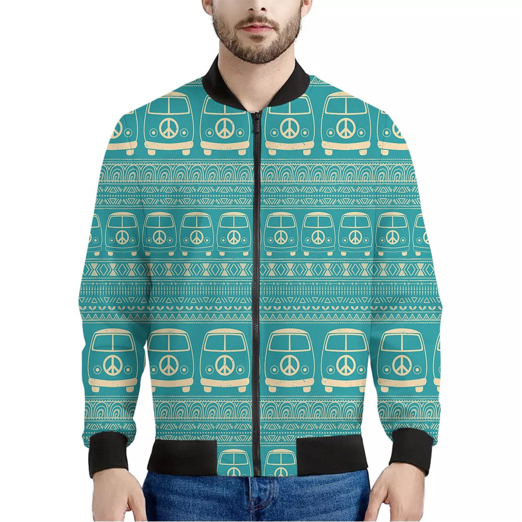 Vintage-Hippie-Van-Pattern-Print-Bomber-Jacket Vintage Hippie Van Pattern Print Bomber Jacket
