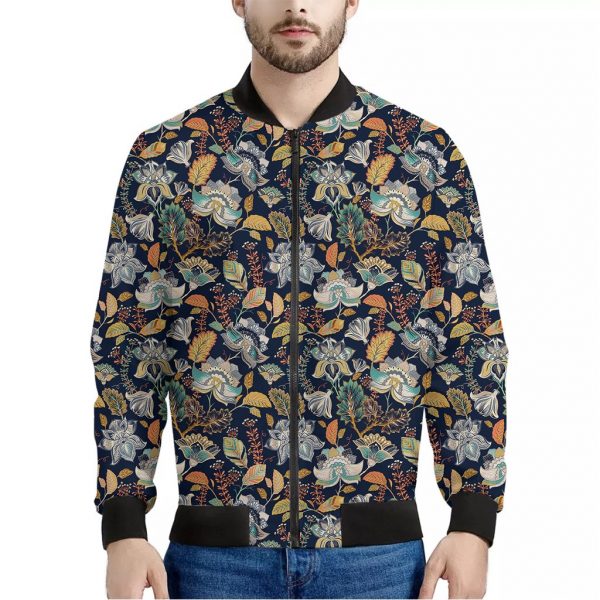 Vintage Indian Floral Pattern Print Bomber Jacket