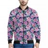 Vintage Lotus Flower Print Bomber Jacket