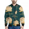 Vintage Lotus Pattern Print Bomber Jacket