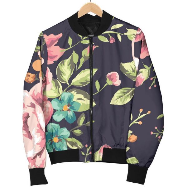 Vintage Rose Floral Flower Pattern Print Bomber Jacket