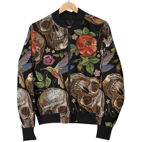 Vintage Skull Pattern Print Bomber Jacket