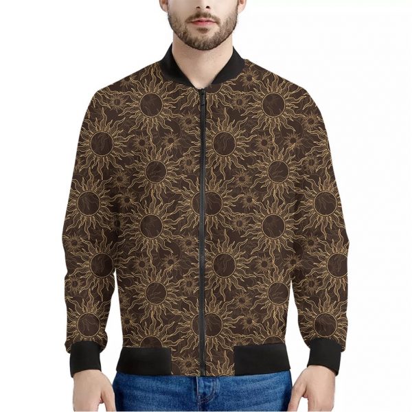 Vintage Sun Pattern Print Bomber Jacket