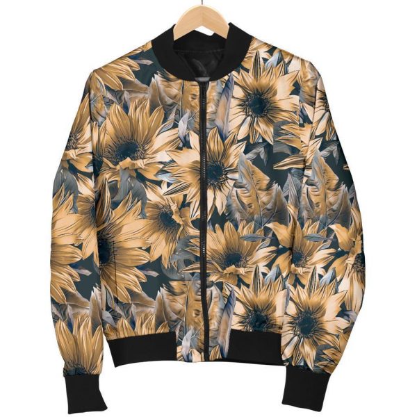 Vintage Sunflower Pattern Print Bomber Jacket