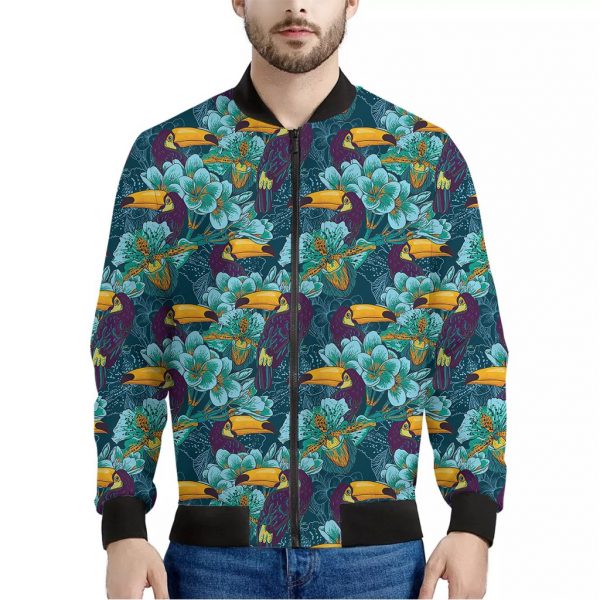 Vintage Toucan Pattern Print Bomber Jacket