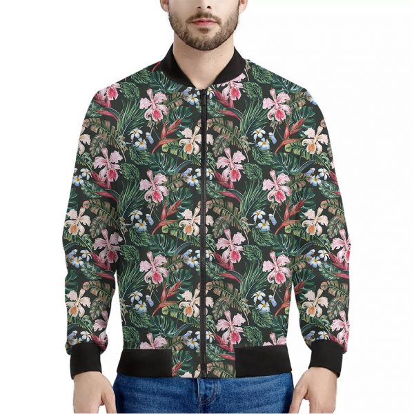Vintage Tropical Exotic Hawaiian Print Bomber Jacket