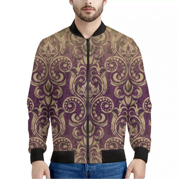 Vintage Western Damask Floral Print Bomber Jacket