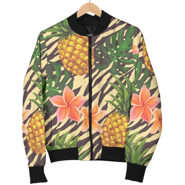 Vintage Zebra Pineapple Pattern Print Bomber Jacket