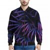 Violet Tropical Leaves Print Bomber Jacket