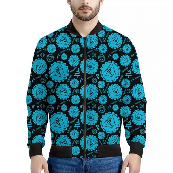 Vishuddha Chakra Pattern Print Bomber Jacket