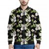 Watercolor Alstroemeria Pattern Print Bomber Jacket