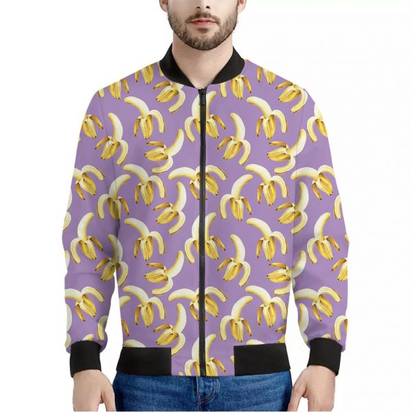 Watercolor Banana Pattern Print Bomber Jacket