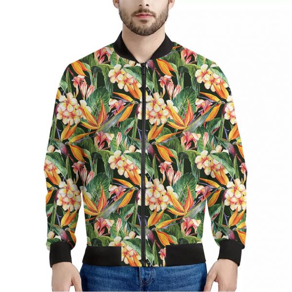 Watercolor Bird Of Paradise Print Bomber Jacket