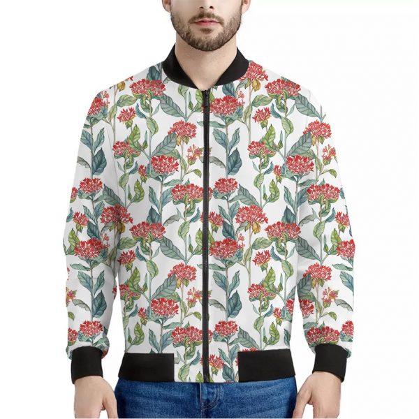 Watercolor Bouvardia Print Bomber Jacket
