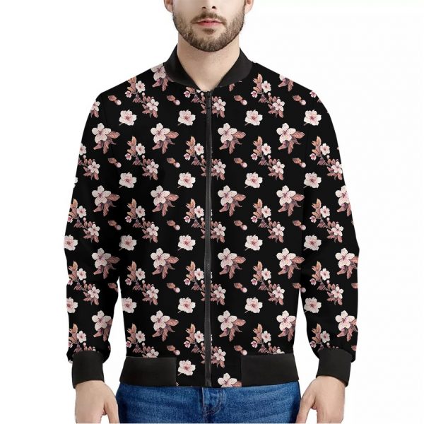 Watercolor Cherry Blossom Pattern Print Bomber Jacket