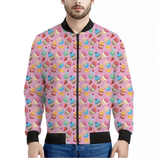 Watercolor Cupcake Pattern Print Bomber Jacket
