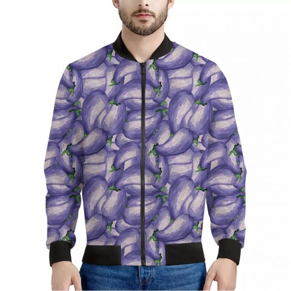Watercolor Eggplant Print Bomber Jacket