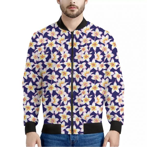 Watercolor Frangipani Flower Print Bomber Jacket