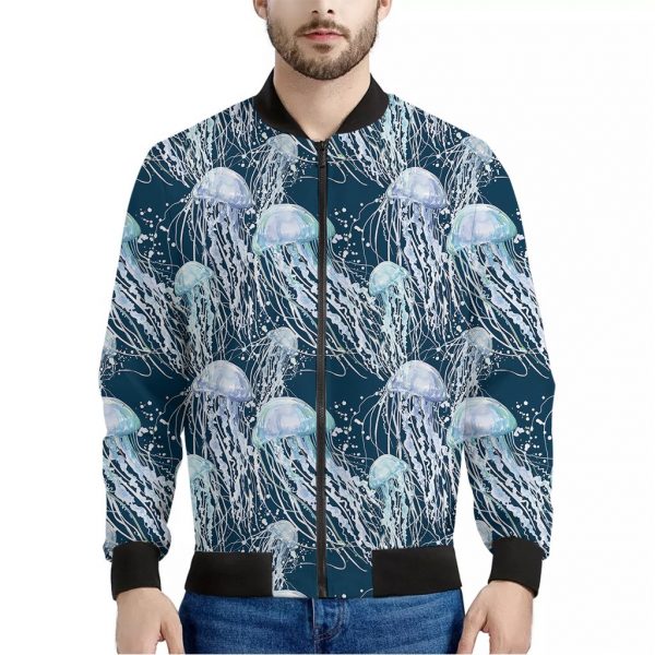 Watercolor Jellyfish Pattern Print Bomber Jacket