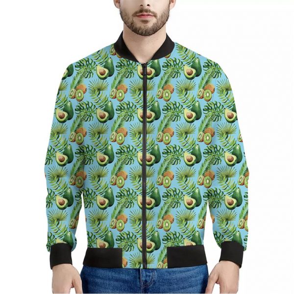 Watercolor Kiwi And Avocado Print Bomber Jacket