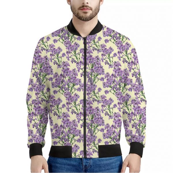 Watercolor Lavender Pattern Print Bomber Jacket
