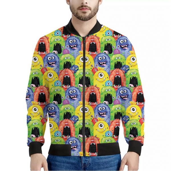 Watercolor Monster Pattern Print Bomber Jacket