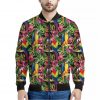 Watercolor Parrot Pattern Print Bomber Jacket