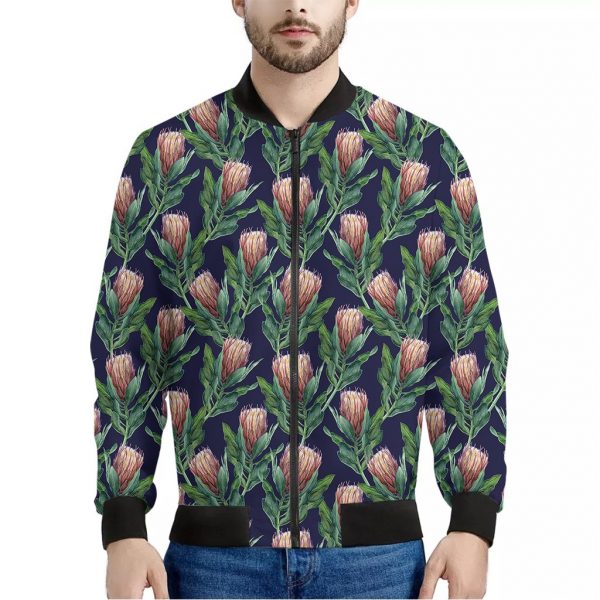 Watercolor Protea Pattern Print Bomber Jacket