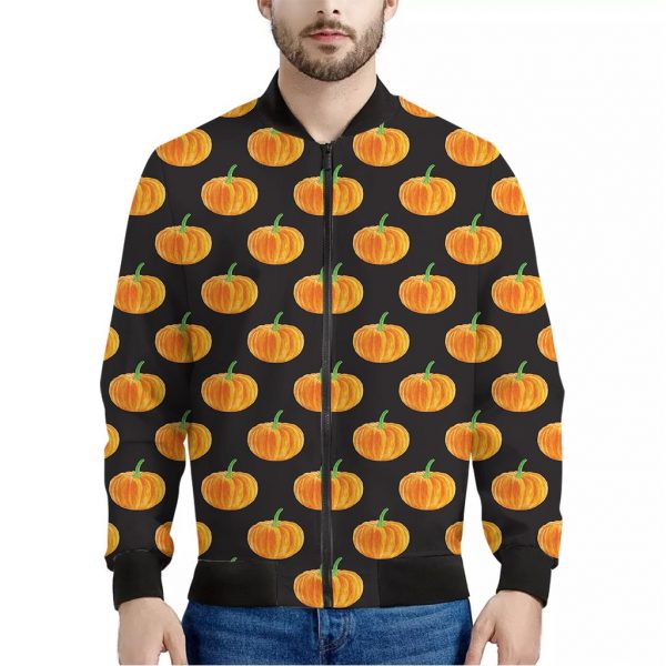 Watercolor Pumpkin Pattern Print Bomber Jacket