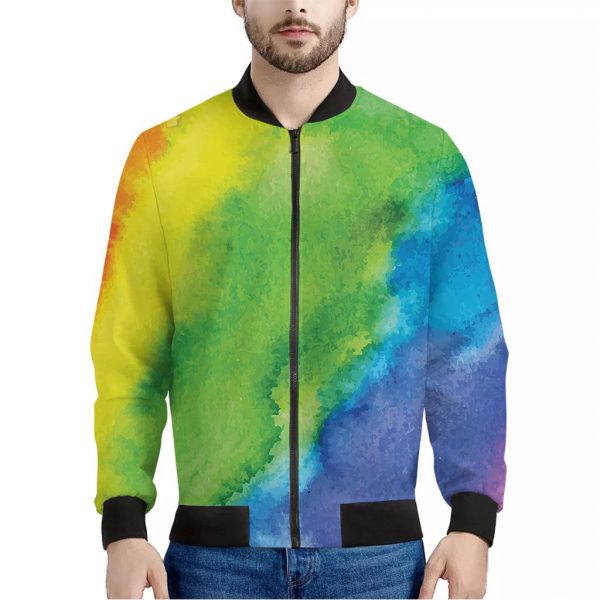 Watercolor Rainbow LGBT Pride Print Bomber Jacket