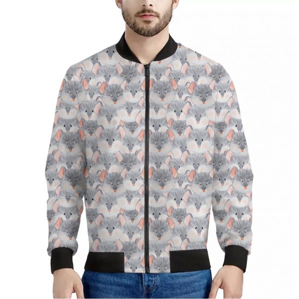Watercolor Rat Pattern Print Bomber Jacket