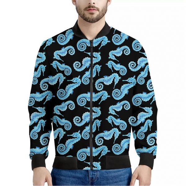 Watercolor Seahorse Pattern Print Bomber Jacket