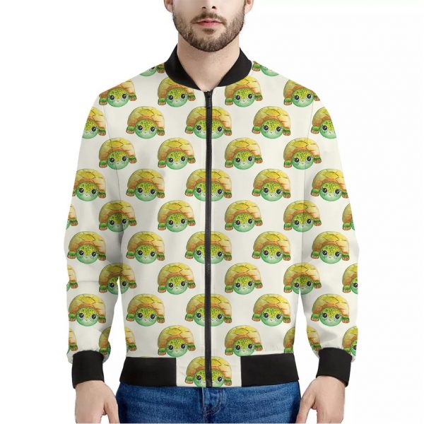 Watercolor Turtle Pattern Print Bomber Jacket
