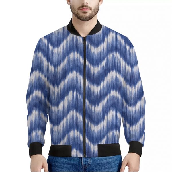 Wavy Shibori Pattern Print Bomber Jacket