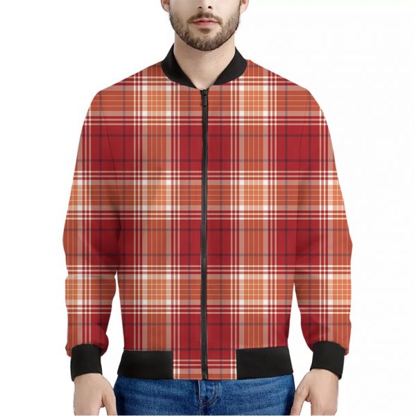 Western Tartan Pattern Print Bomber Jacket